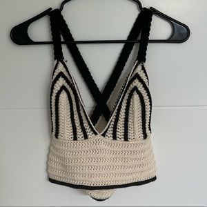 ZARA Tops | ZARA Crochet Beige / Black Criss-Cross Top - Size: L